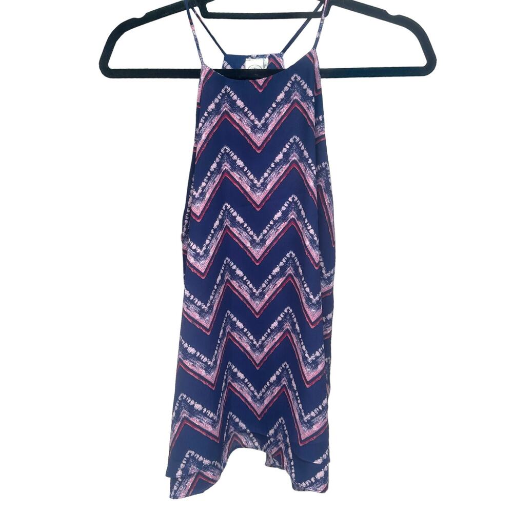 Chevron Tunic Tank Top Flowy Sleeveless Blouse Size Medium Navy Blue